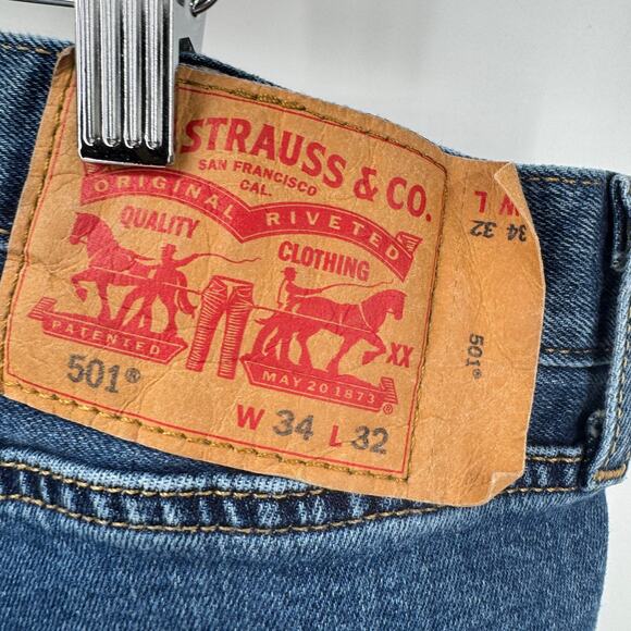 Levi's 501 Jeans Mens 34x32 (34x30 ACTUAL) Original Fit Button Fly Blue Denim - Picture 5 of 11